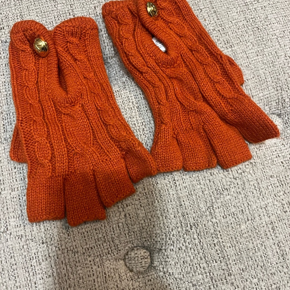 Michael Kors Orange Knit Fingerless Gloves